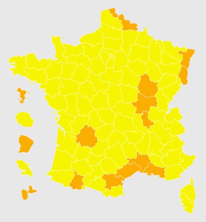 Carte des niveaux d'alerte aux moustiques en France le 1er octobre.